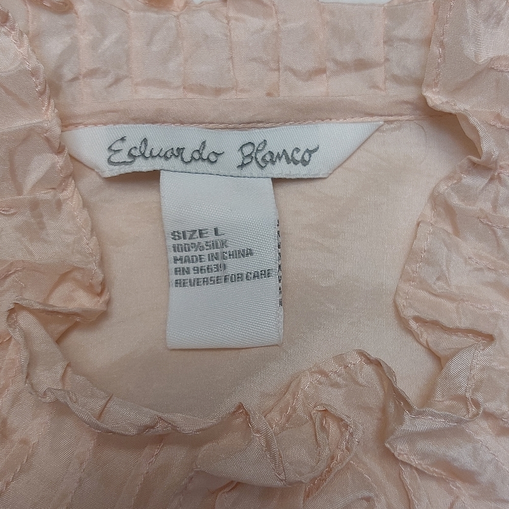 Eduardo Blanco 100% Silk Regency Vibe Ruffled Top, Size Large - Picture 6 of 12